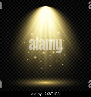 Cold yellow lighting with spotlight. Scene illumination effects on a dark transparent background. Vector illustration Stock Vector