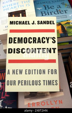 Author Michael J. Sandel book 'Democracy 's Discontent' bookcover on display for sale in the Hay Festival bookshop Hay-on-Wye Wales UK KATHY DEWITT Stock Photo