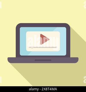 Minimalist vector graphic depicting a laptop displaying a video play icon Stock Vector