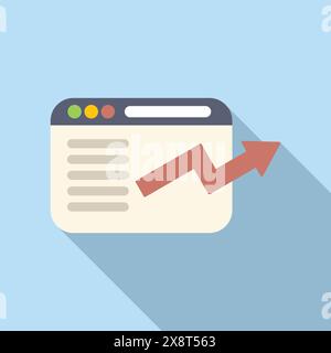 The concept of web growth illustrated with a vector graphic design showing a browser and an arrow rising. Representing the increase in business trend. Performance Stock Vector