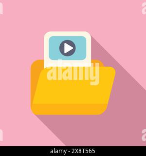 Flat design vector illustration of a yellow folder icon with a play button, symbolizing video or media content Stock Vector