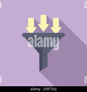 Abstract data filtering concept illustration with flat design vector. Arrows. And funnel symbol for information sorting and graphic processing management. Simplification Stock Vector