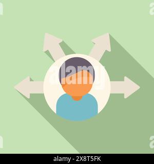 Conceptual image of an individual facing choices represented by arrows pointing in different directions Stock Vector