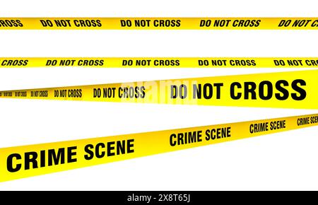 Yellow police line  do not cross text  transparent background Stock Photo