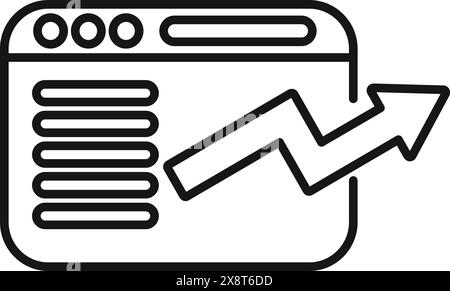Line art illustration of a web browser window with an upward trend arrow Stock Vector