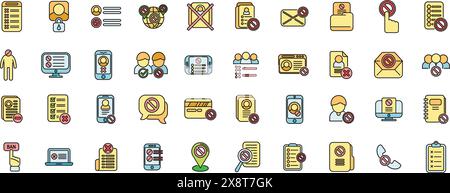 Blacklist icons set outline vector. Person account. Avatar delete thin line color flat on white Stock Vector