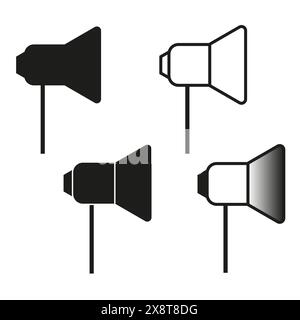 Four black megaphones. Different styles. Sound vector icons. Simple design. Stock Vector