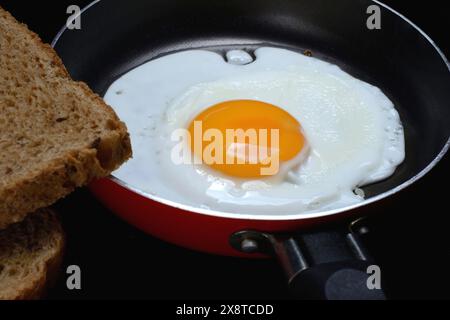 Fried egg in a pan, fried chicken egg Stock Photo