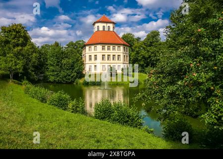Oppenweiler moated castle, built in the 18th century, classicist style, castle complex in unequal-sided octagon, today town hall, architecture, tent Stock Photo