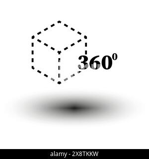Dashed line cube icon. Complete rotation Vector symbol. Three sixty degrees view. Isometric perspective. Stock Vector