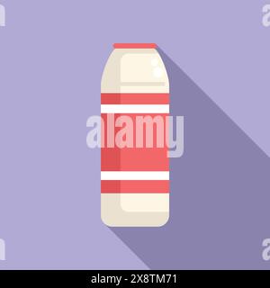 Minimalist flat design vector illustration of a red and white milk bottle on a purple background Stock Vector