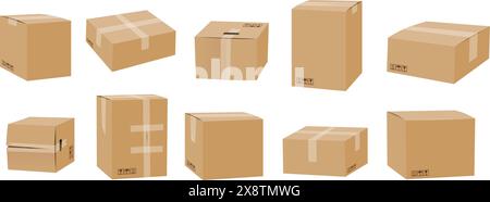 Cardboard box mockup set Stock Vector