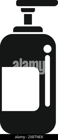 Black and white hand sanitizer bottle silhouette icon with pump. Vector graphic illustration for hygiene. Cleanliness. And germ protection in personal care and healthcare. Isolated on white background Stock Vector