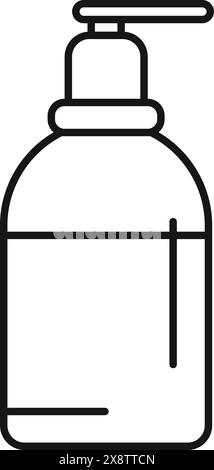 Vector line drawing of a pump dispenser bottle, ideal for hygiene and healthrelated designs Stock Vector