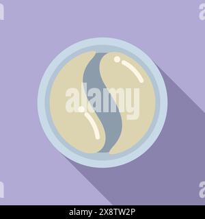 Flat design illustration of a stylized coffee bean icon in a blue circle on a purple backdrop Stock Vector