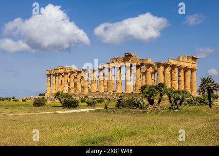 The reconstructed Greek Temple of Hera at Selinunte, Sicily Stock Photo