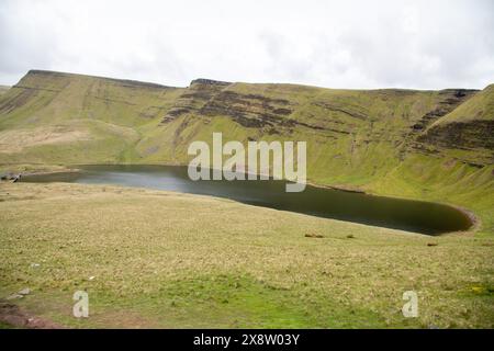 View of Llyn y Fan Fach glacial lake at the peak of Picws Du mountain in the Brecon Beacons in Wales, UK Stock Photo