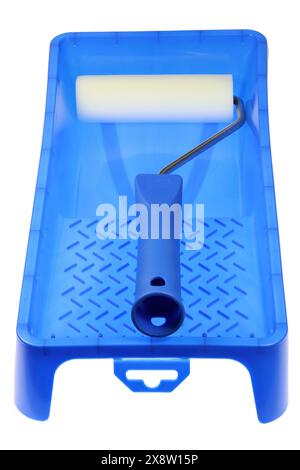 paint roller in paint tray isolated on white background Stock Photo