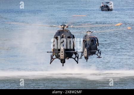 Szolnok, Hungary - August 17, 2022: Hungarian Air Force Airbus Helicopters H145M military utility helicopter. Flight operation. Aviation industry and Stock Photo