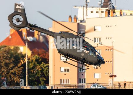 Szolnok, Hungary - August 17, 2022: Hungarian Air Force Airbus Helicopters H145M military utility helicopter. Flight operation. Aviation industry and Stock Photo