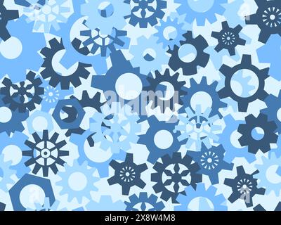 Seamless pattern of gears in steampunk and atompunk style. Jagged details, geometric shapes. Design for wallpapers, banners and posters. Vector illust Stock Vector