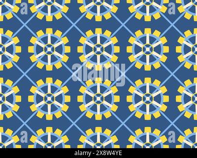 Seamless pattern of gears in steampunk and atompunk style. Jagged details, geometric shapes. Design for wallpapers, banners and posters. Vector illust Stock Vector