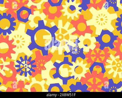 Seamless pattern of gears in steampunk and atompunk style. Jagged details, geometric shapes. Design for wallpapers, banners and posters. Vector illust Stock Vector