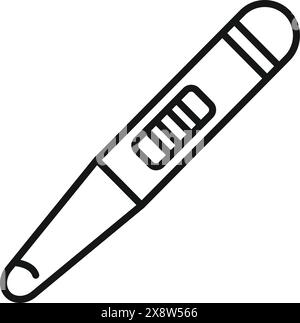 Line art illustration of a digital thermometer in black and white, suitable for medical content Stock Vector