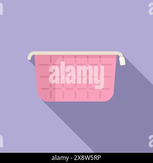 Clean and simple vector design of a pink laundry basket with shadow on a purple background Stock Vector