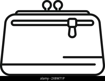 Black and white vector outline of a simple, retrostyle coin purse with a clasp Stock Vector