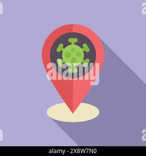 Graphic icon representing a covid19 hotspot with a virus symbol inside a location pin Stock Vector