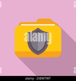 Stylish flat design of a yellow folder with a shield icon, depicting data protection, on a soft pink backdrop Stock Vector