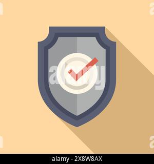 Vector illustration of a stylized shield with a check mark, symbolizing security or approval, with a flat design and long shadow Stock Vector