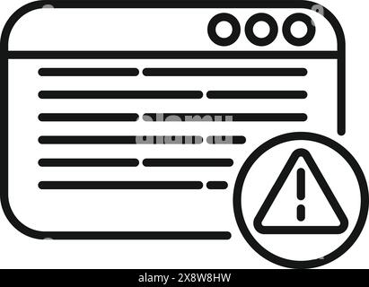 Illustration of a website error icon with alert symbol and warning message in a browser. Digital vector line art illustration for webpage issue. Internet problem Stock Vector