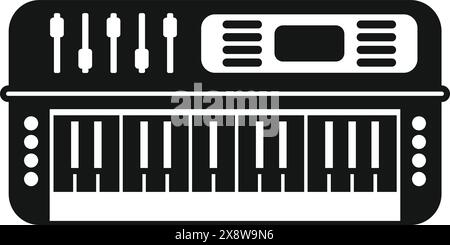 Vector graphic depicting a modern synthesizer keyboard in a simple black and white silhouette Stock Vector