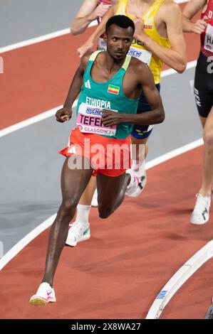 Samuel Tefera of Ethiopia competing in the men’s 1500m at the World Athletics Indoor Championships, Emirates Arena, Glasgow, Scotland UK. 1st/3rd Marc Stock Photo