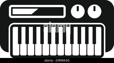 Simple, bold vector iconographic representation of a synthesizer keyboard in black and white Stock Vector
