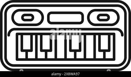 Black and white line art vector of a retro audio cassette tape, perfect for nostalgic designs Stock Vector