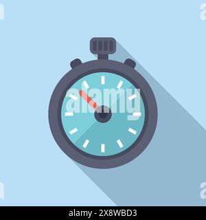 Flat design illustration of a vintage stopwatch with shadow, showcasing time management on a soft blue backdrop Stock Vector