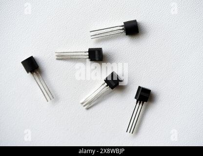 Transistors on a white background. Radio components. Stock Photo