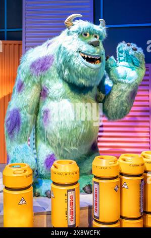 Madrid, Spain; 05-14-2024: Large figure of the famous character Sulley from the movie Monsters, Inc in an exhibition called Pixar World about the stud Stock Photo