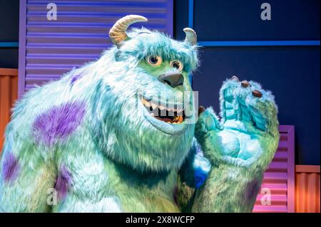 Madrid, Spain; 05-14-2024: Large figure of the famous character Sulley from the movie Monsters, Inc in an exhibition called Pixar World about the stud Stock Photo