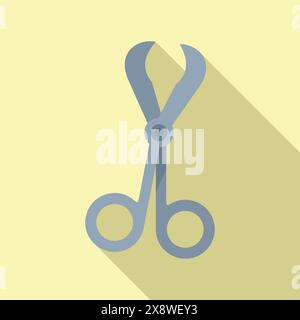 Simplistic illustration of steel scissors with a shadow, on a yellow background Stock Vector