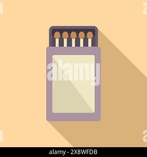 Digital illustration showcasing a simplified matchbox with matches in flat design style Stock Vector