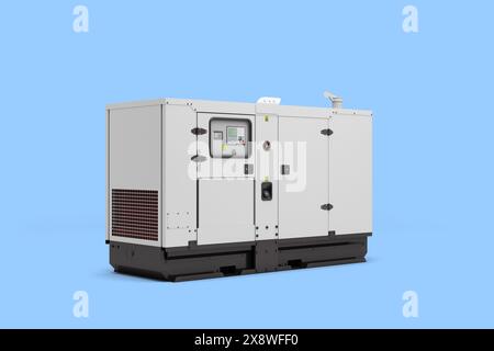 Mobile diesel generator for emergency electric power right view 3d render on blue Stock Photo