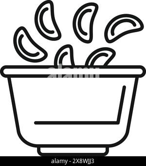 Black and white line art illustration of a potted houseplant with leaves Stock Vector