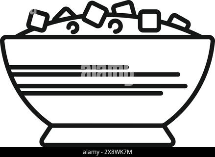 Black and white line art illustration of a bowl filled with cereal and milk Stock Vector