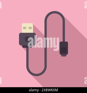 Minimalist illustration of a usb cable with shadow on a pink background Stock Vector