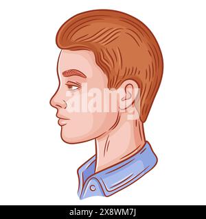 Young man face profile, handsome business guy portrait, male head side view. Elegant businessman model. Fashion hairstyle. Person facial avatar icon Stock Vector