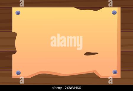 Wooden background. Wood boards, table or desk surface. Decorative abstract banner for ad with empty paper sheet, vector illustration Stock Vector